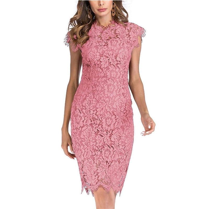 image-Women's Solid Color Lace Midi Dress Black XXL