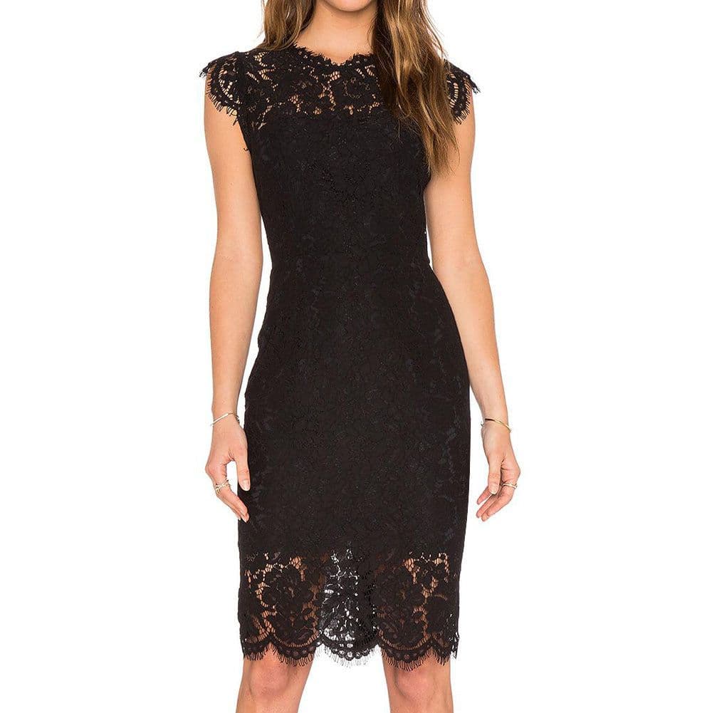 image-Women's Solid Color Lace Midi Dress Black XXL