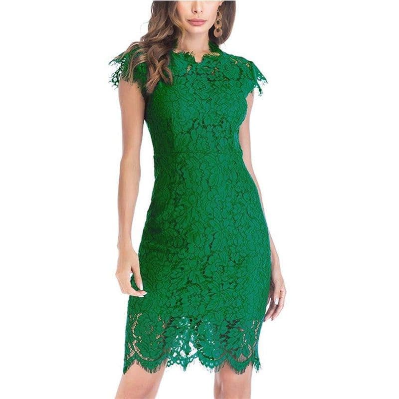 image-Women's Solid Color Lace Midi Dress Black XXL