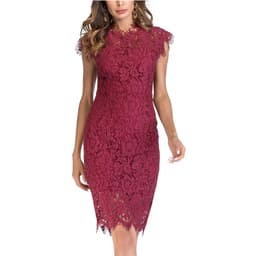 image-Women's Solid Color Lace Midi Dress Black XXL