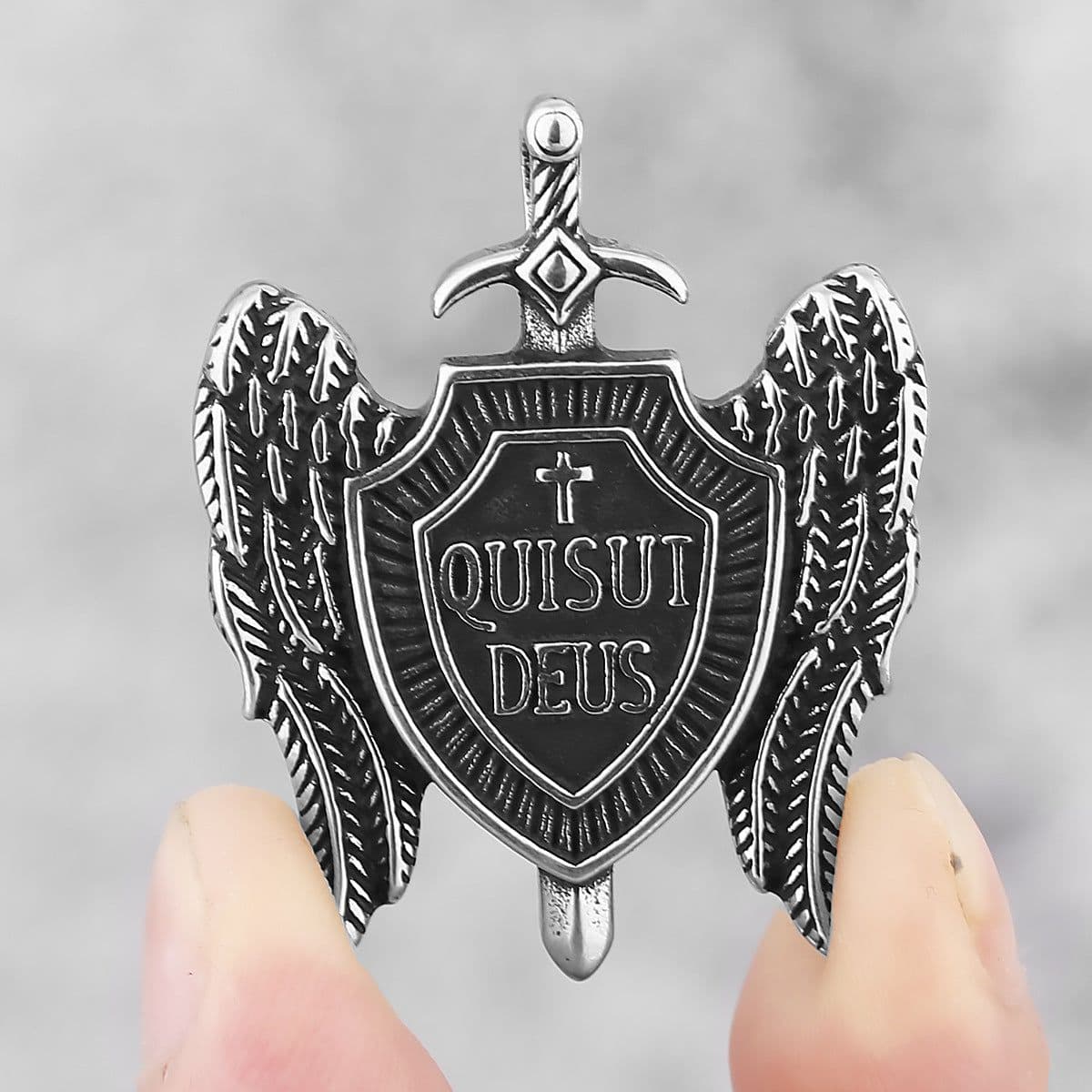 image-Michael Sword Shield Titanium Steel Cross Pendant Necklace
