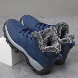 image-Men's Snow Boots Winter Suede Lace-Up Blue Size 46