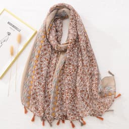 image-Bali Plant Flower Scarf, Cotton Linen Voile, 180x80cm