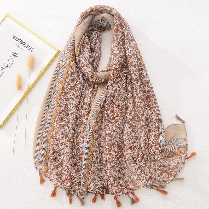 image-Bali Plant Flower Scarf, Cotton Linen Voile, 180x80cm