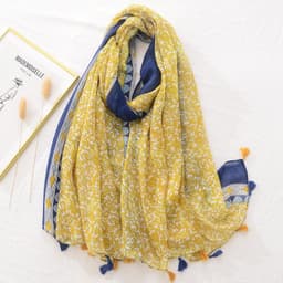 image-Bali Plant Flower Scarf, Cotton Linen Voile, 180x80cm