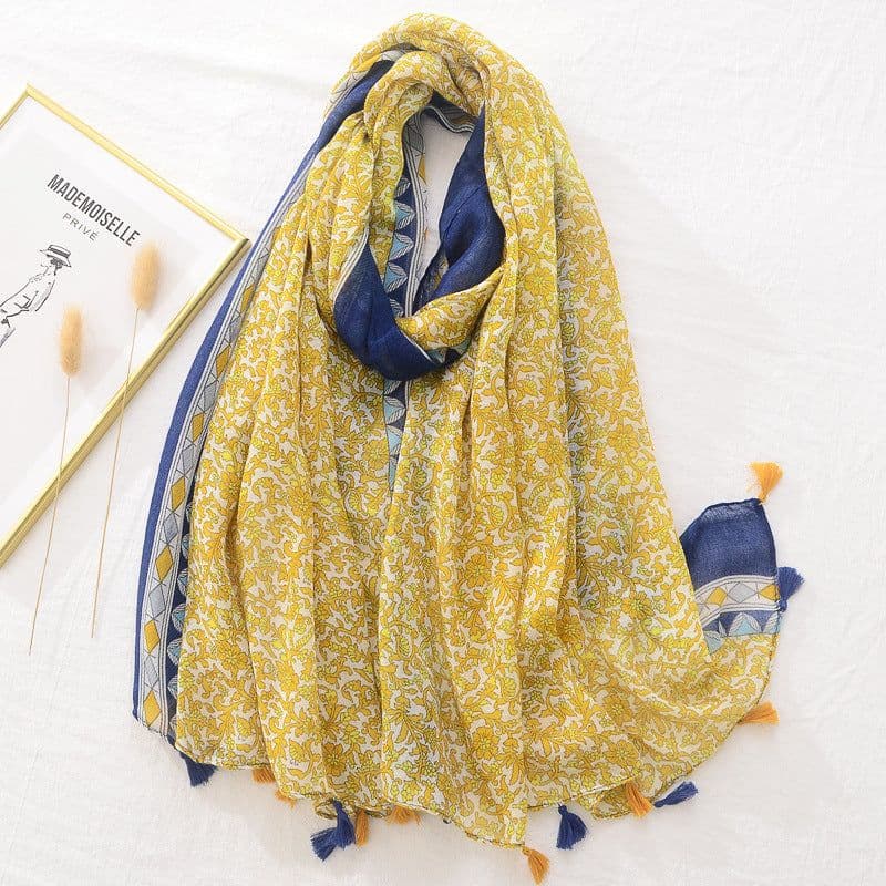 image-Bali Plant Flower Scarf, Cotton Linen Voile, 180x80cm