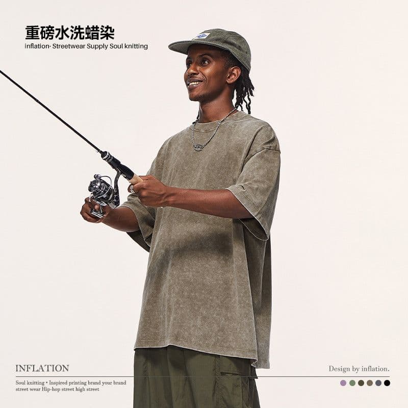 image-INF Men's Cotton T-Shirt Olive Green Loose Fit