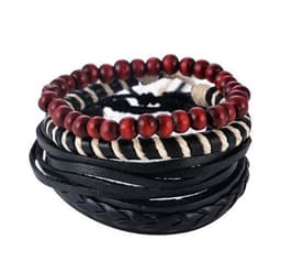 image-Leather Bracelet Men Multilayer Bead Bracelet Punk Wrap Bracelets for Women Vintage punk Men Jewelry