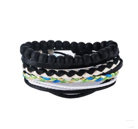 image-Leather Bracelet Men Multilayer Bead Bracelet Punk Wrap Bracelets for Women Vintage punk Men Jewelry