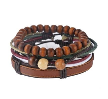 image-Leather Bracelet Men Multilayer Bead Bracelet Punk Wrap Bracelets for Women Vintage punk Men Jewelry