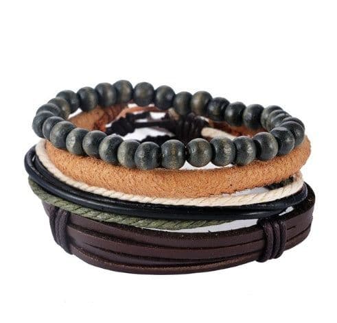 image-Leather Bracelet Men Multilayer Bead Bracelet Punk Wrap Bracelets for Women Vintage punk Men Jewelry