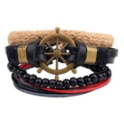 image-Leather Bracelet Men Multilayer Bead Bracelet Punk Wrap Bracelets for Women Vintage punk Men Jewelry