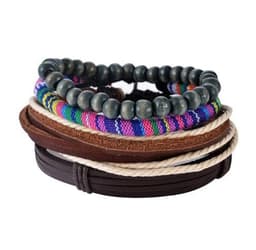image-Leather Bracelet Men Multilayer Bead Bracelet Punk Wrap Bracelets for Women Vintage punk Men Jewelry