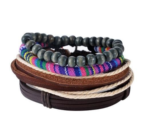 image-Leather Bracelet Men Multilayer Bead Bracelet Punk Wrap Bracelets for Women Vintage punk Men Jewelry