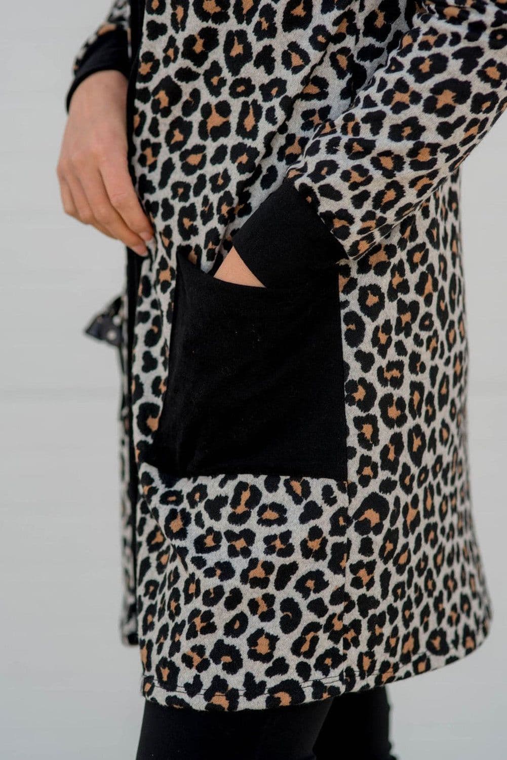 image-Leopard Patched Pocket Open Front Cardigan - Black