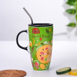 image-Cute Cat Ceramic Mug With Lid And Spoon Large Capacity Coffee Cup