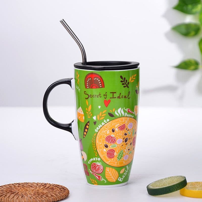 image-Cute Cat Ceramic Mug With Lid And Spoon Large Capacity Coffee Cup