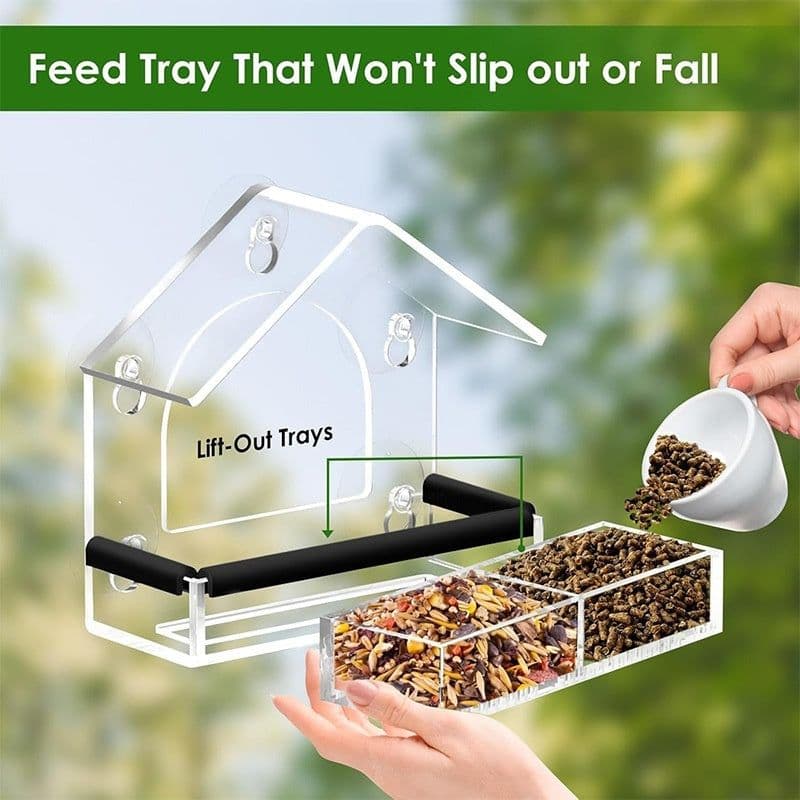 image-Acrylic Bird Cage Hummingbird Feeder Pet Supplies Transparent Wall-mounted Birds Feeder