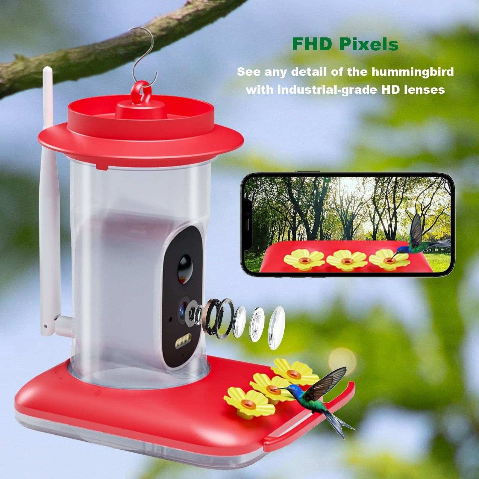 image-Intelligent Visual Hummingbird Water Feeder 5MP Pixel Outdoor HD