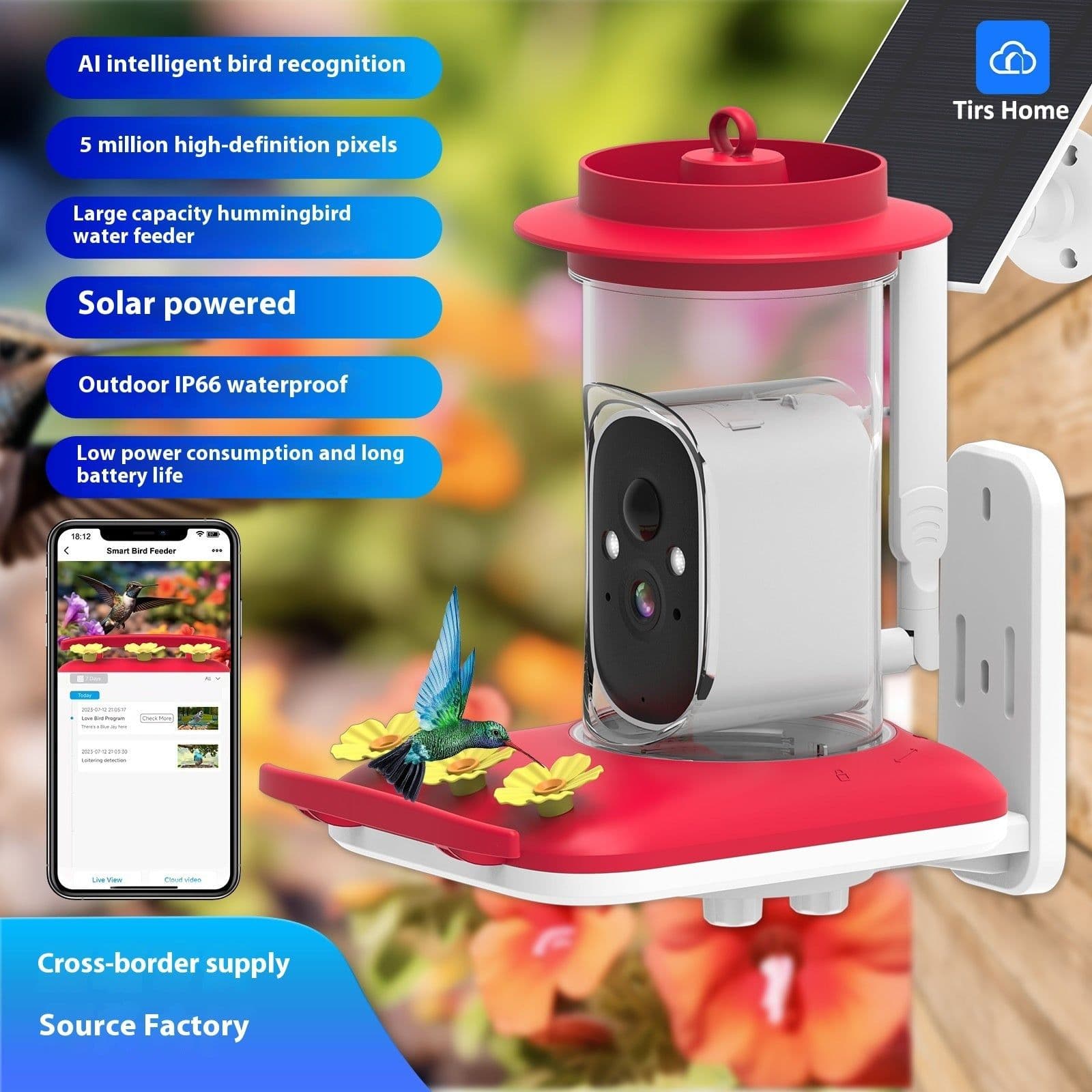 image-Intelligent Visual Hummingbird Water Feeder 5MP Pixel Outdoor HD