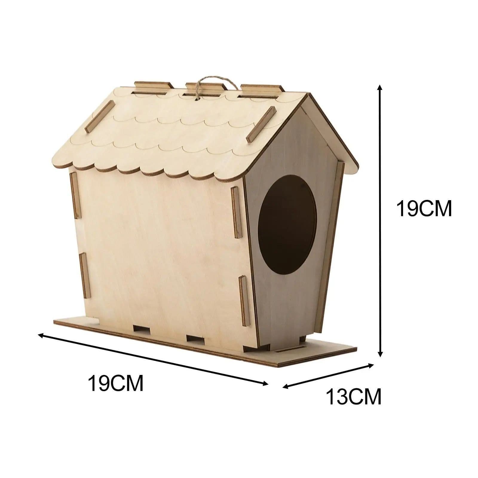 image-DIY Bird House Yard Gift Shelter Outdoor Unfinished Bird Nest Wooden Nesting Box