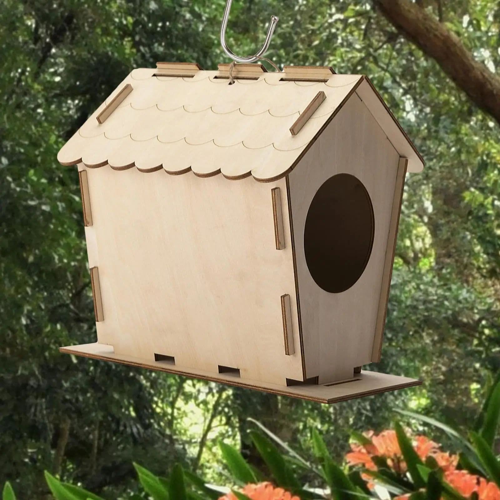 image-DIY Bird House Yard Gift Shelter Outdoor Unfinished Bird Nest Wooden Nesting Box