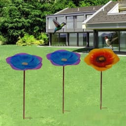 image-Ground Metal Flower With Sheep Hook Bird Feeder