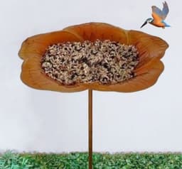 image-Ground Metal Flower With Sheep Hook Bird Feeder