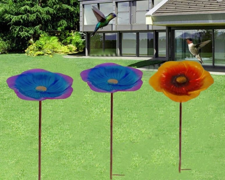 image-Ground Metal Flower With Sheep Hook Bird Feeder
