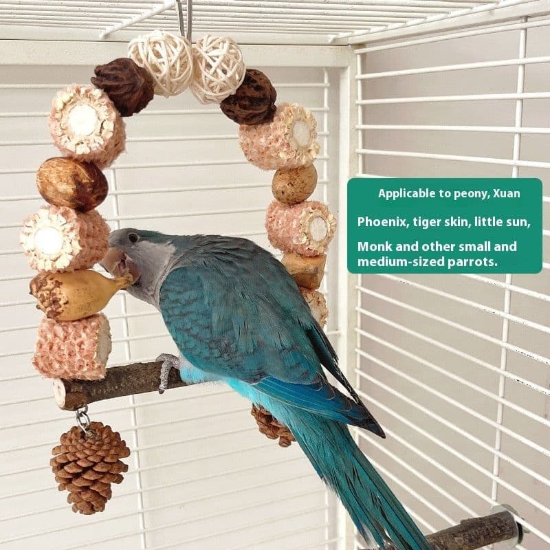 image-Wooden Parrot Swing Natural Log Bird Stand Pole Perched Wooden Mountain Parrot Toys