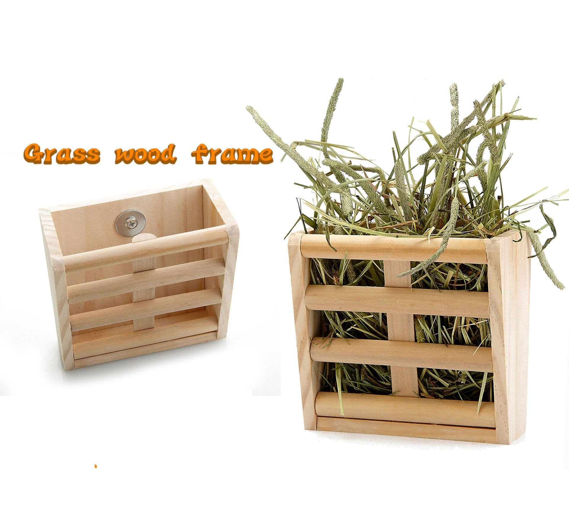 image-Wooden Grass Rack And Food Box Rabbit Chinchilla