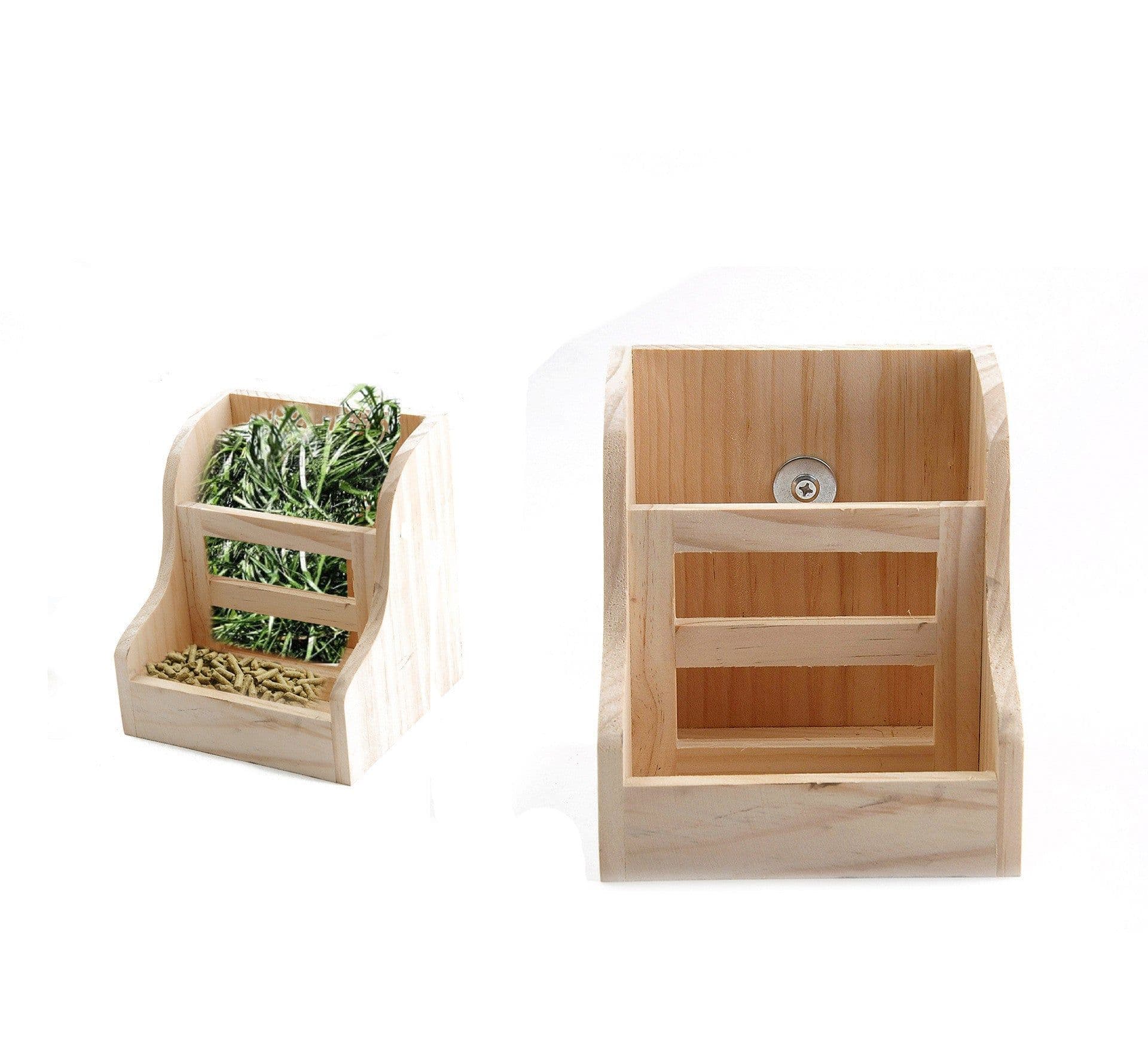 image-Wooden Grass Rack And Food Box Rabbit Chinchilla