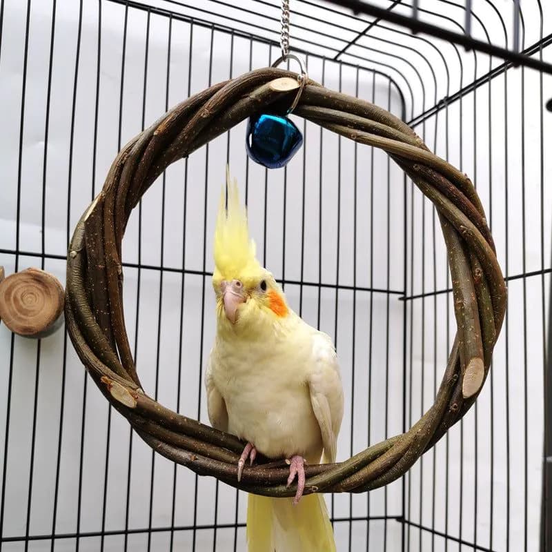 image-Bird Standing Frame Rattan Ring Chewing Toy Bird Cage