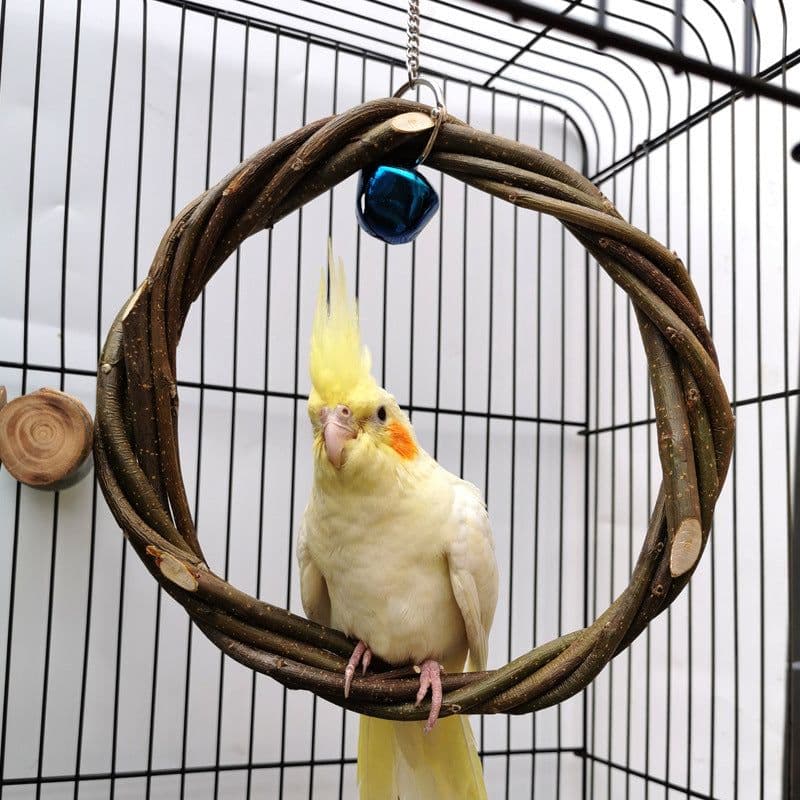 image-Bird Standing Frame Rattan Ring Chewing Toy Bird Cage