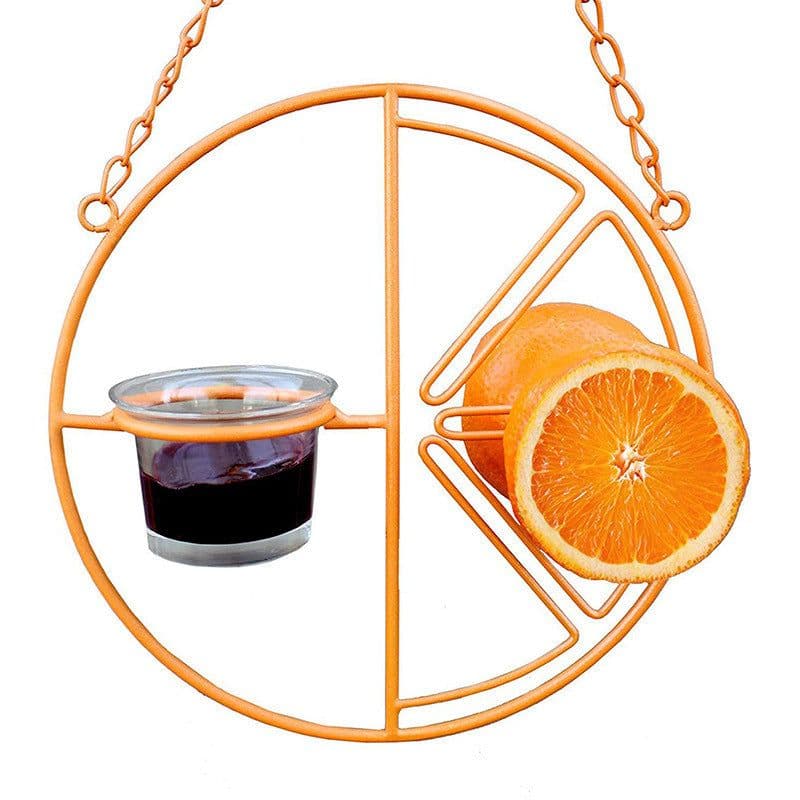 image-Oriole Bird Feeder Orange Fruit Outdoor Garden Metal Hanging Drinking Grape Jelly Container Farm Hummingbird Automatic Portable
