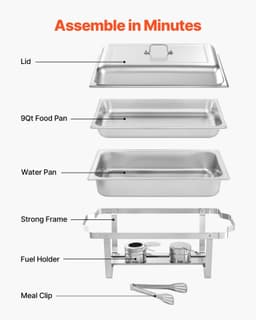 image-VEVOR 9 Qt Stainless Steel Chafing Dish Set - 4 Pack