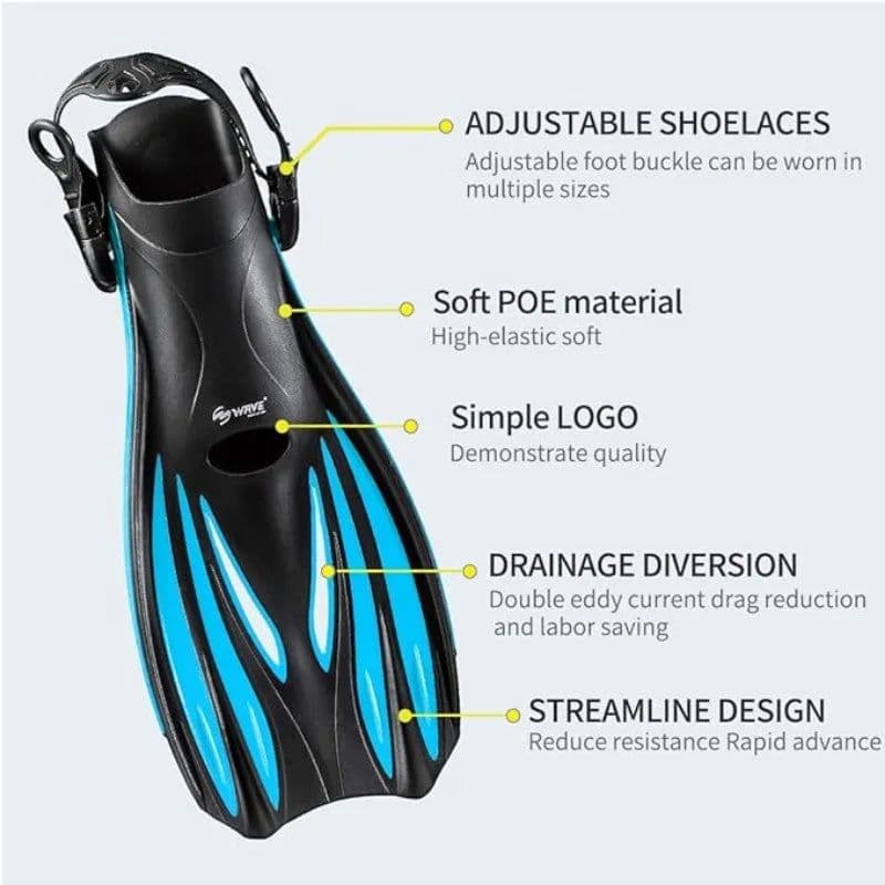 image-Swimming Fins Snorkel Diving Flippers Open Heel Adult