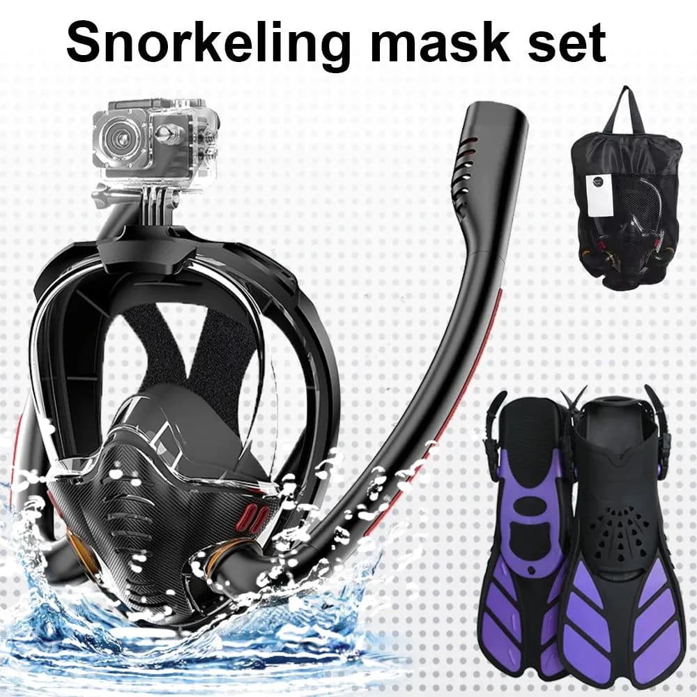 image-Snorkeling Mask Double Tube Full Face Silicone Diving Gear