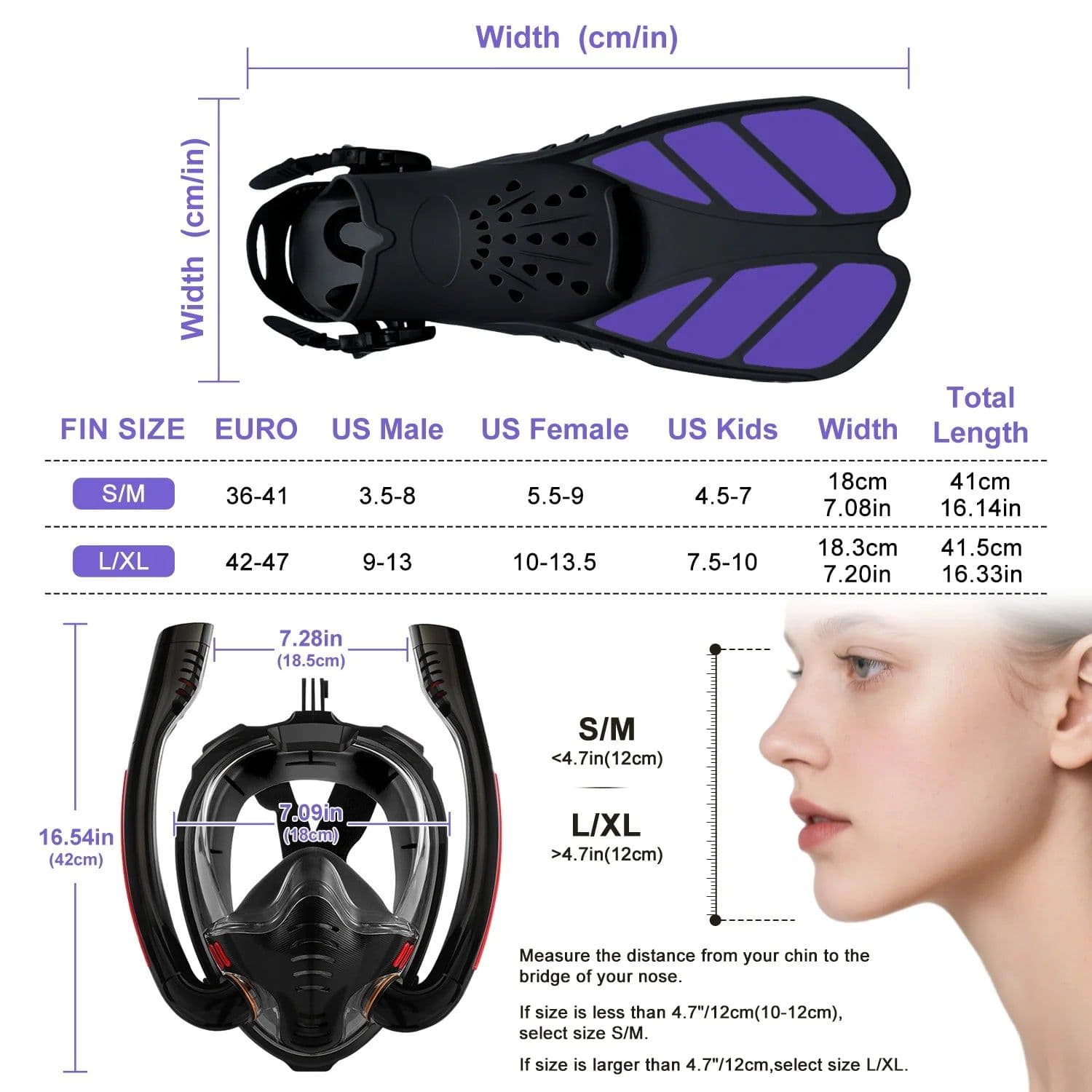 image-Snorkeling Mask Double Tube Full Face Silicone Diving Gear