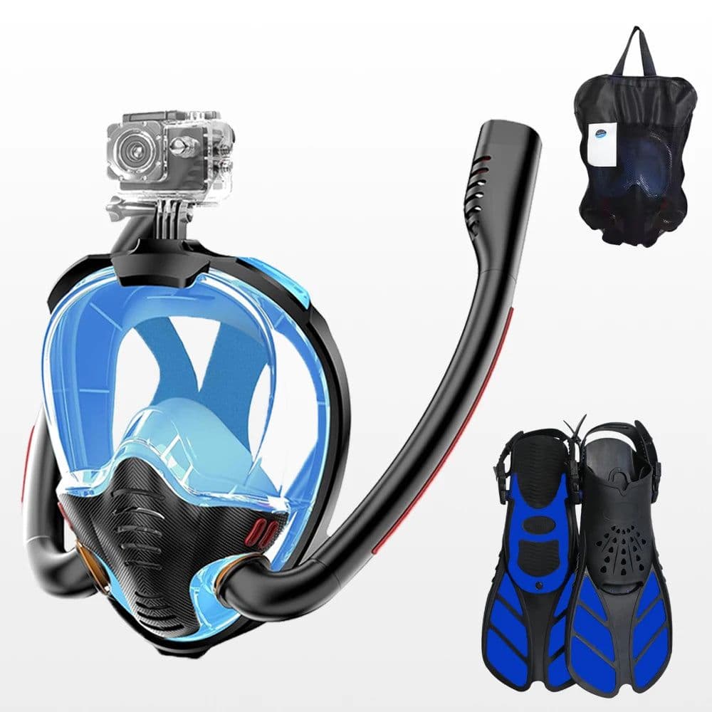 image-Snorkeling Mask Double Tube Full Face Silicone Diving Gear