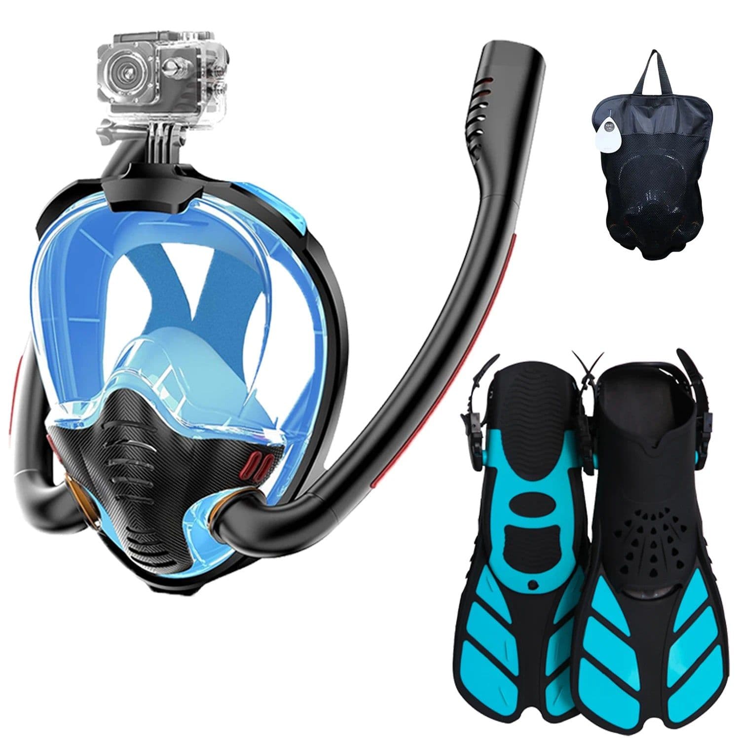 image-Snorkeling Mask Double Tube Full Face Silicone Diving Gear