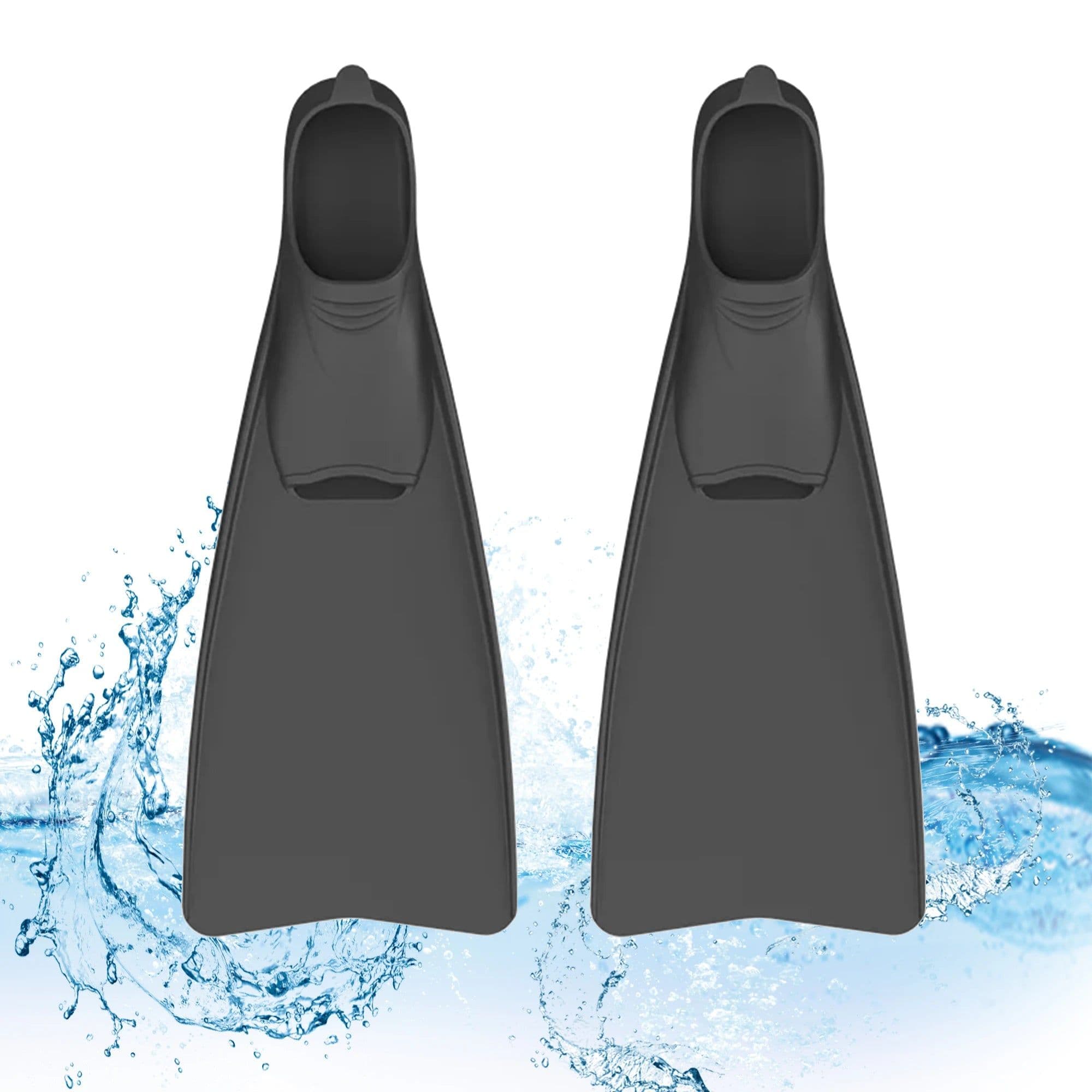 image-Adult Snorkeling Fins Webbed Diving Flippers Black White