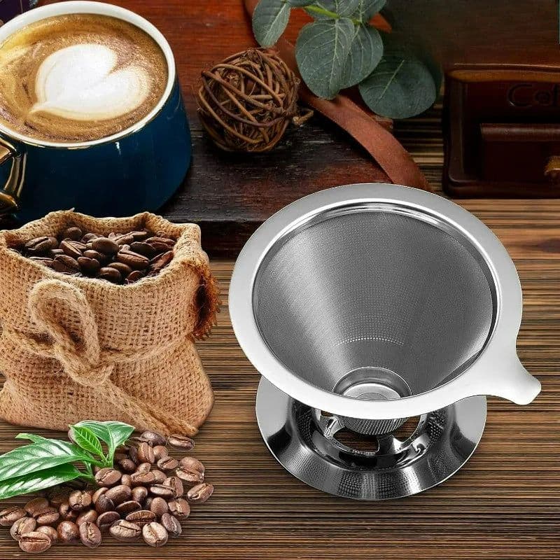image-Stainless Steel Pour Over Coffee Dripper Reusable Mesh