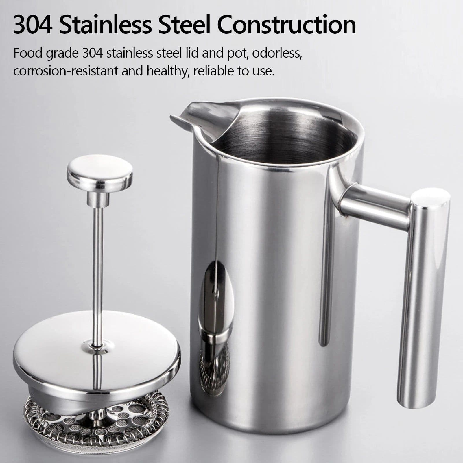 image-French Press Coffee Maker Stainless Steel 1.5L/2L