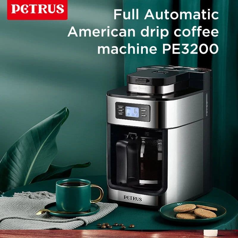 image-Petrus PE3200 Drip Coffee Maker 10-Cup Grinder