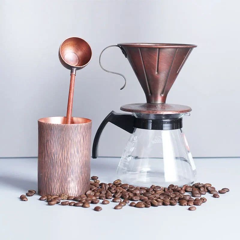 image-Pure Red Copper Turkish Coffee Maker Set with Gooseneck Kettle