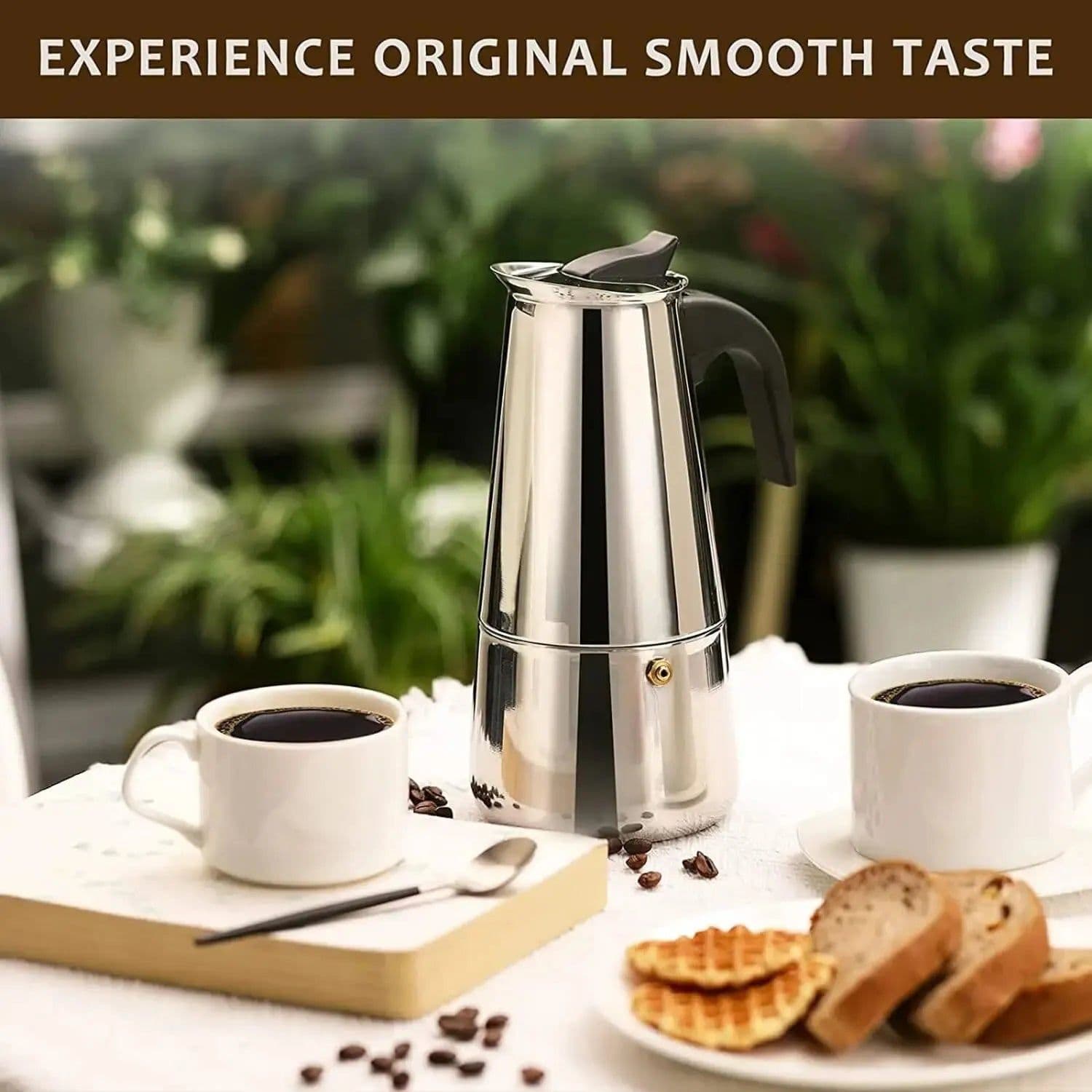 image-Stainless Steel Moka Pot Coffee Maker 9 Cups