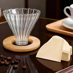 image-Glass Pour Over Coffee Dripper with Bamboo Stand