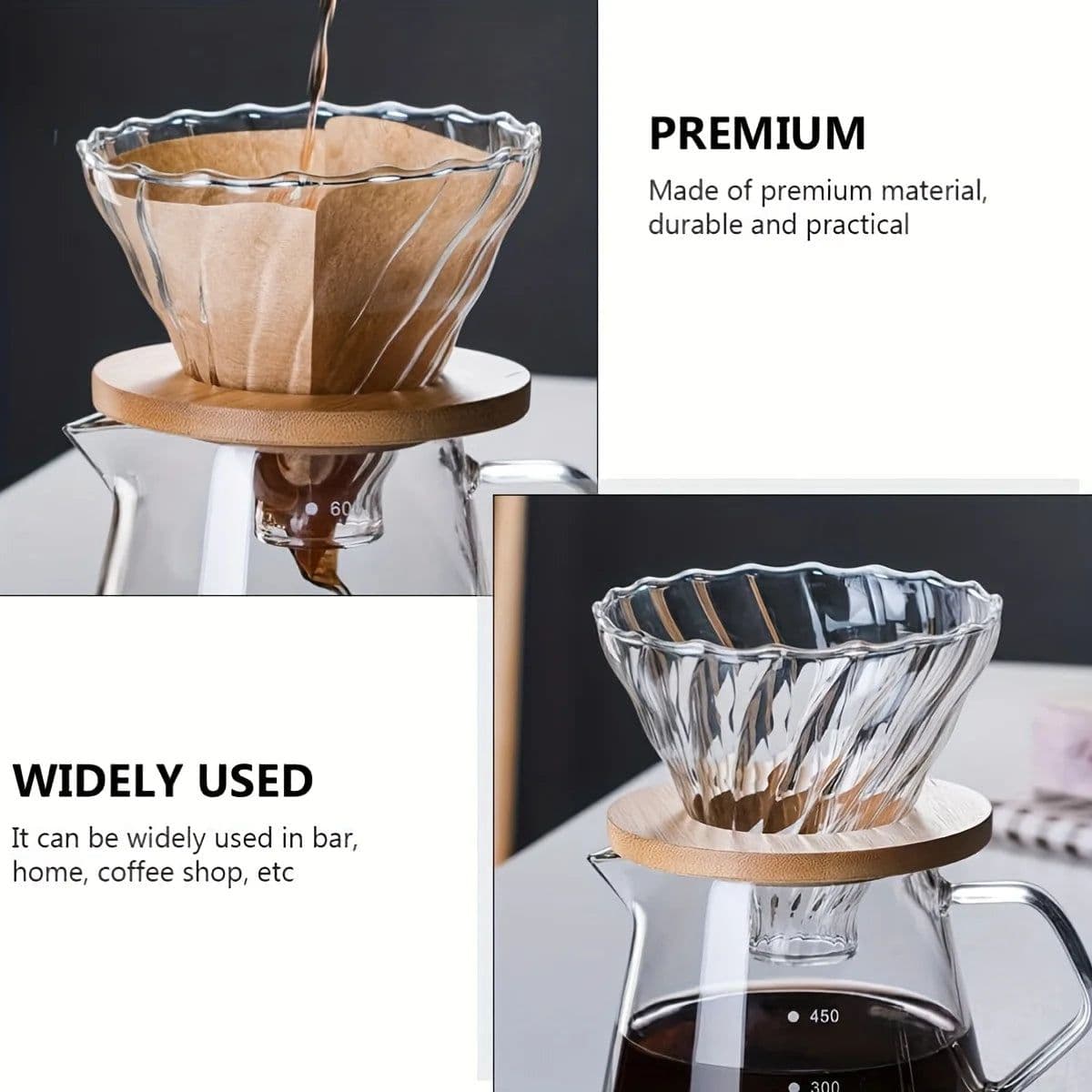 image-Glass Pour Over Coffee Dripper with Bamboo Stand