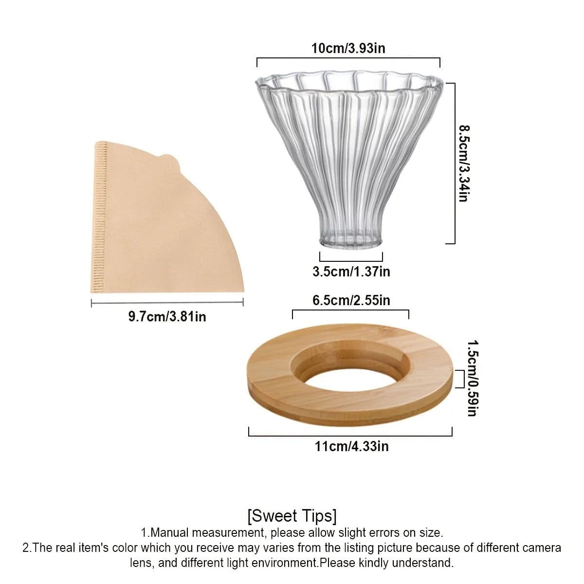 image-Glass Pour Over Coffee Dripper with Bamboo Stand